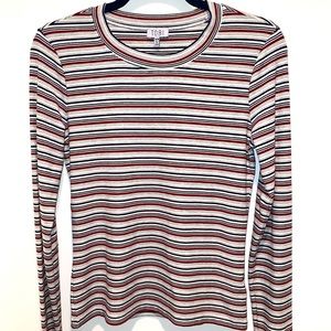 White Multicolor Rib Knit Striped Long Sleeve Top